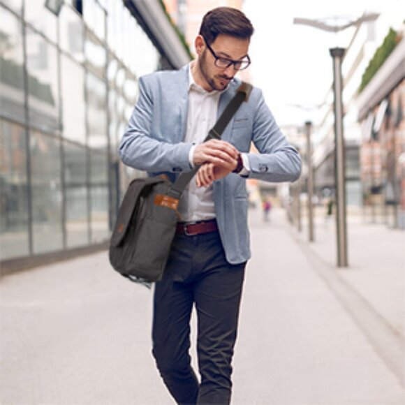 Men’s Grey Canvas Water Resistant Messenger Bag 15.6” Laptop Shoulder Bag - Picture 6 of 12